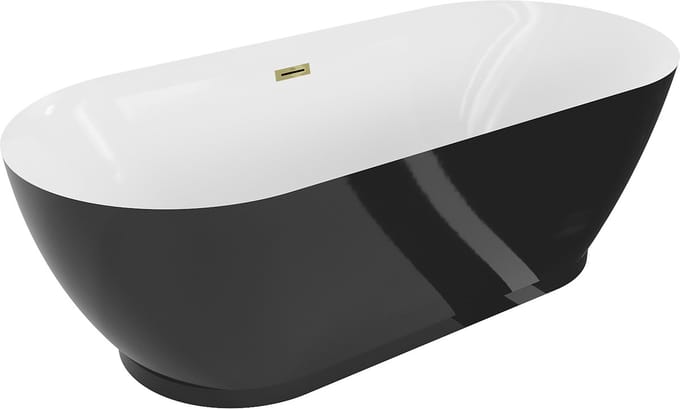 Mexen Roxy vrijstaande badkuip 180 x 85 , wit/zwart, overloop goud - 51201808575-50