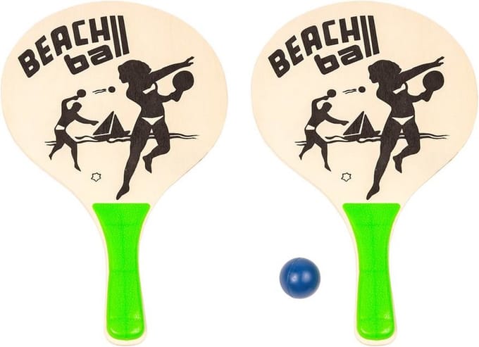 Summertime Beachball set - groen - hout - Rackets/batjes en bal - strand speelset