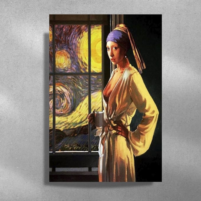 Meisje met de parel - Metalen luxe poster - 40x60cm