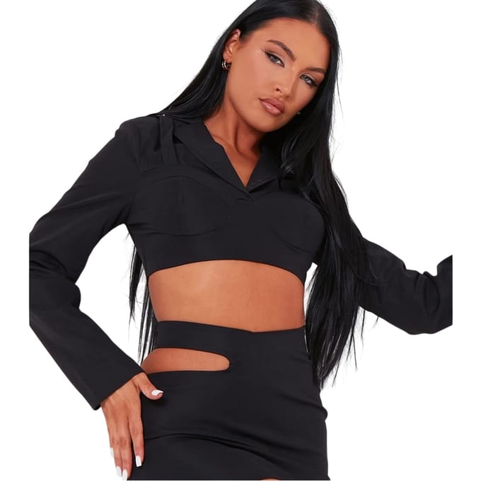 Missy Empire Korte blazer van polyester voor dames (Zwart)
