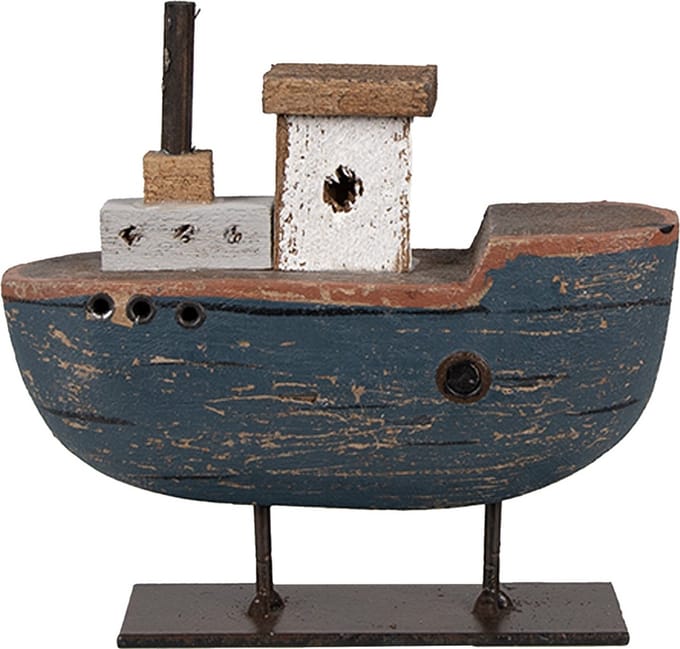Clayre & Eef Decoratie Model Boot 10 cm Grijs Blauw Glas