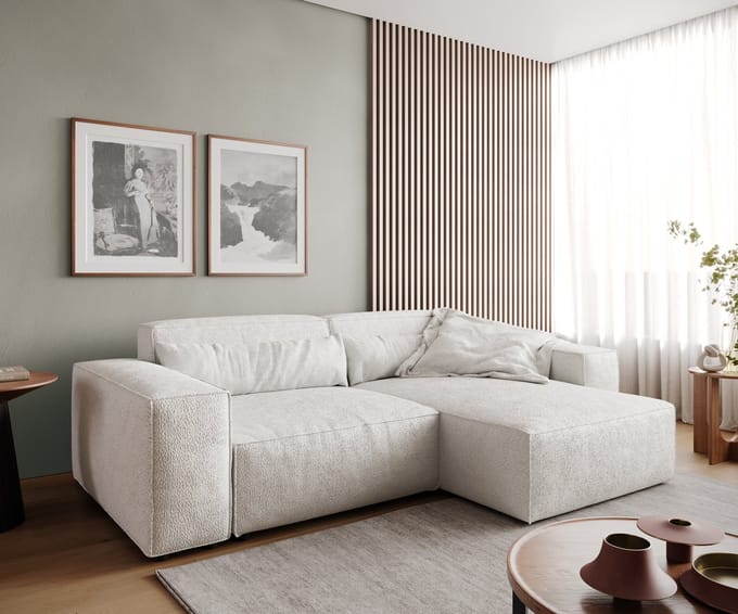 Hoekbank Sirpio 230x155 cm bouclee crème-wit recamiere variabele