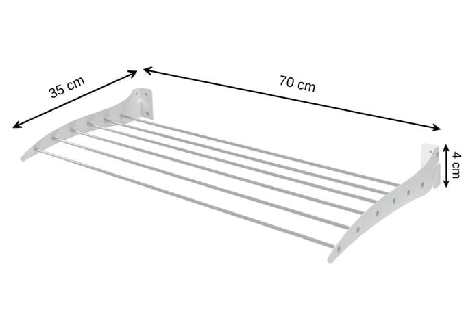 LUNOR Roma - Wasrek - Opklapbaar Wanddroogrek - 70x35 cm - Wit - RVS
