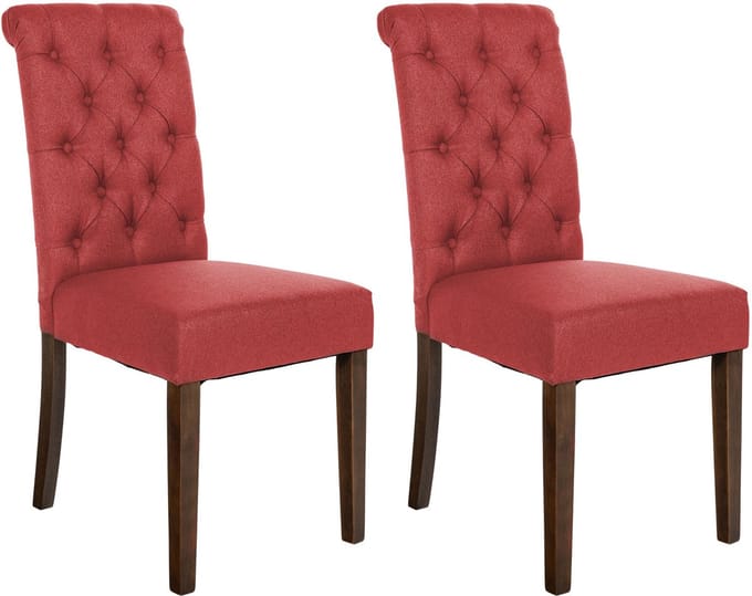 CLP Lisburn Set van 2 eetkamerstoelen - Zonder armleuning - rood Stof