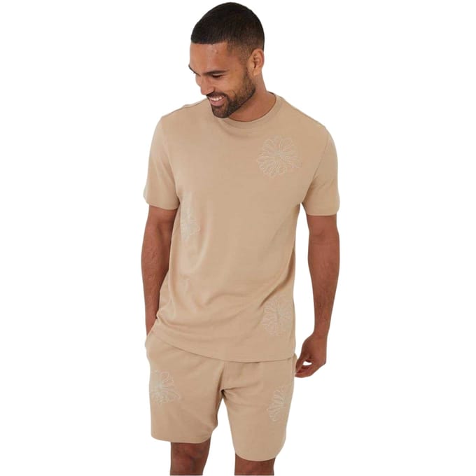 Threadbare Ardsley fleece-short met bloemenprint voor heren (Steen)