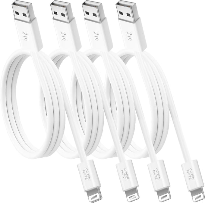 Usb kabel geschikt voor Apple iPhone, iPad en AirPods - Lightning naar usb kabel - Oplaadsnoer - 4 stuks - 2 meter - Wit