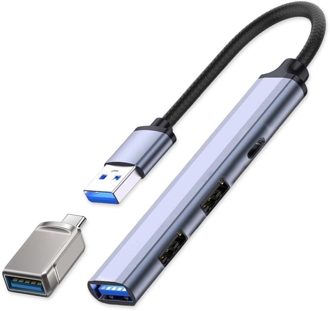 USB 3.0 Hub - 4 Poorten - Inclusief USB C Converter - USB Splitter - Aluminium