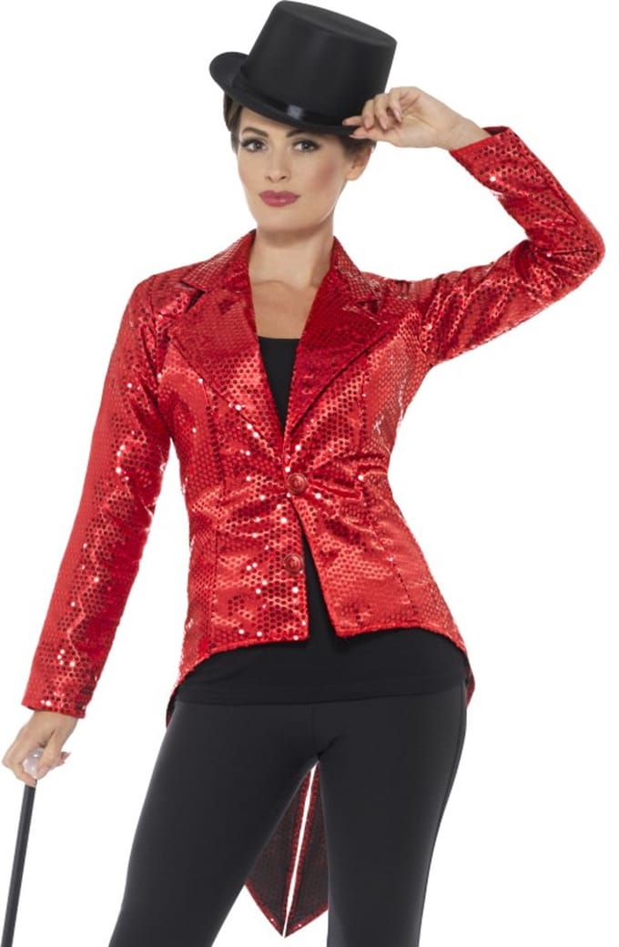 Smiffys - Sequin Tailcoat Kostuum Jacket - S - Rood