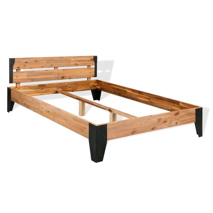 vidaXL - Bedframe - massief - acaciahout - en - staal - 152x203 - cm