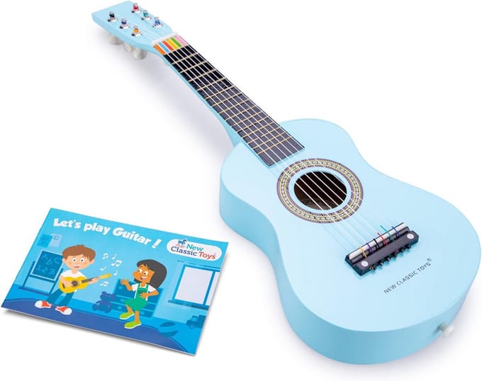 Houten Speelgoed Gitaar Blauw voor Kinderen - Inclusief Band en Handleiding