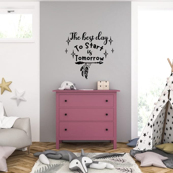 Muursticker - The Best Day To Start Is Tomorrow - 58 x 60 - Zwart