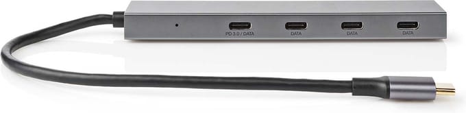 Nedis USB 3.0 Hub – USB Splitter – 10 Gbps – 4 Poorten – USB-C 3.2 – Aluminium – Universeel