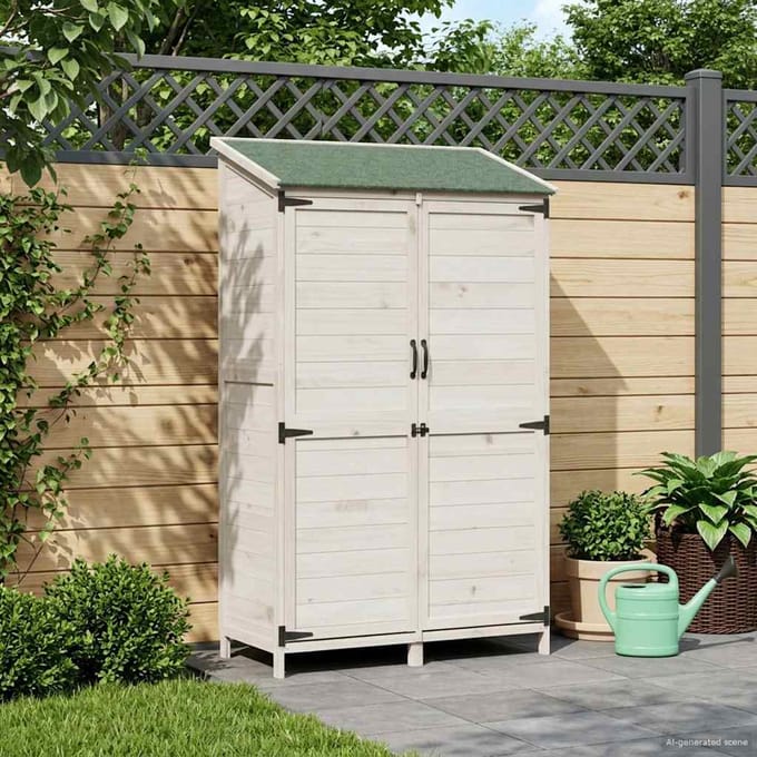 vidaXL - Tuin - Shed - Wit - 106 - x - 56 - x - 176,5 - cm - Massief - Vurenhout