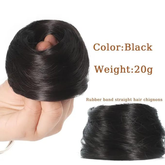 1 pièce de chignon synthétique lisse, élastique en caoutchouc, fausse pince à cheveux, extension de queue de cheval black