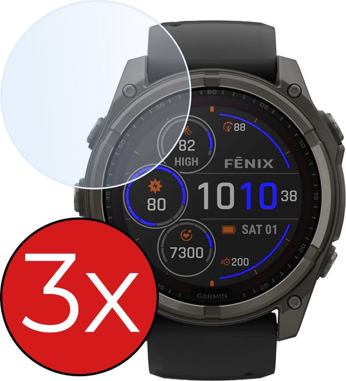 Screenprotector Geschikt voor Garmin Fenix 8 Solar (47 mm) Screenprotector Glas Gehard Screen Cover - Screen Protector Geschikt voor Garmin Fenix 8 Solar Screenprotector Tempered Glass - 3 PACK