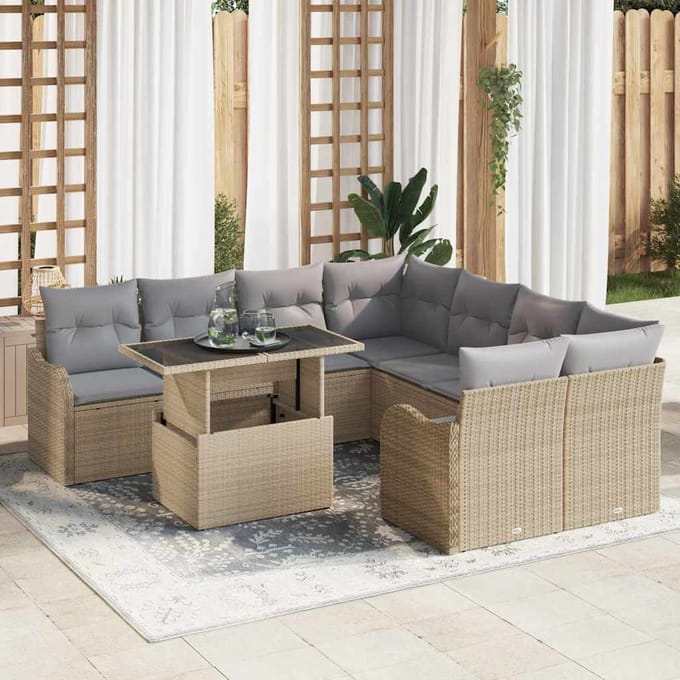 vidaXL Tuin Sofa Set 9 st Beige poly rattan