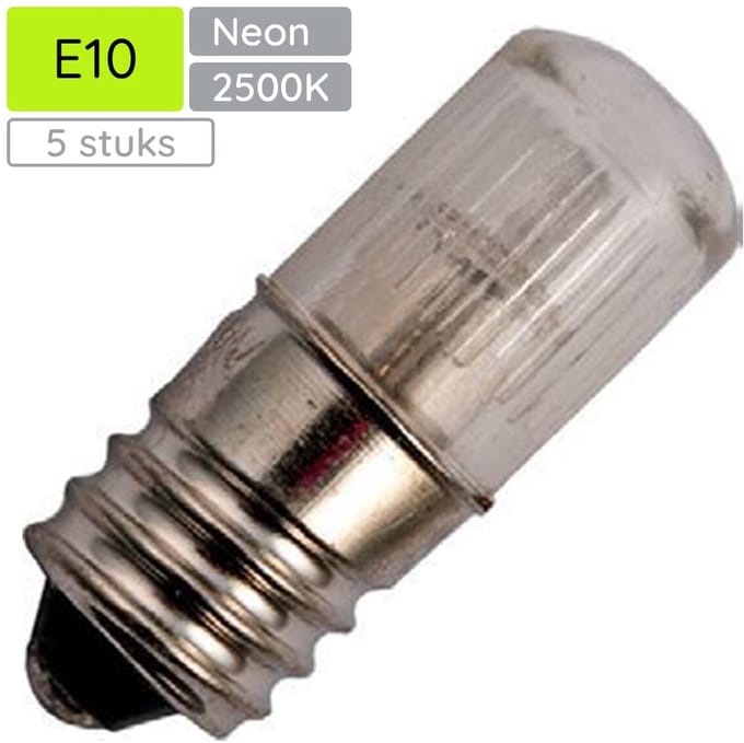 Signaallamp E10 130V - 5 stuks - T9 Neonlamp Ø9mm - 23mm - 2500K - Dimbaar - Rood