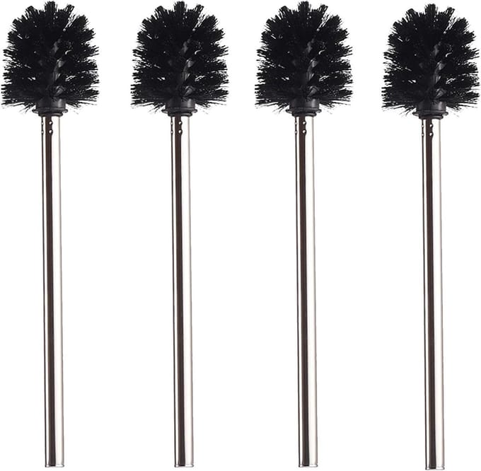 ByShane - WC-borstel Zwart RVS Diameter 85 cm met Afneembare Borstelkoppen - Set van 4 Stuks