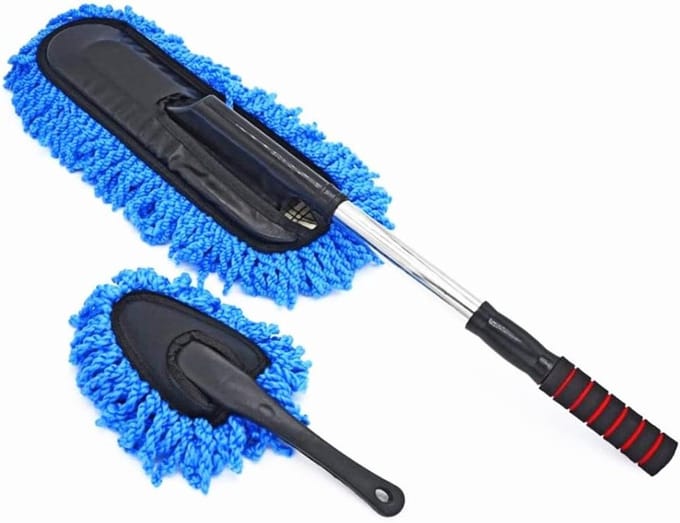 Auto Stofborstel - Reinigingsset - Auto Onderhoud - Uitschuifbaar Handvat - 2 Delig - Blauw