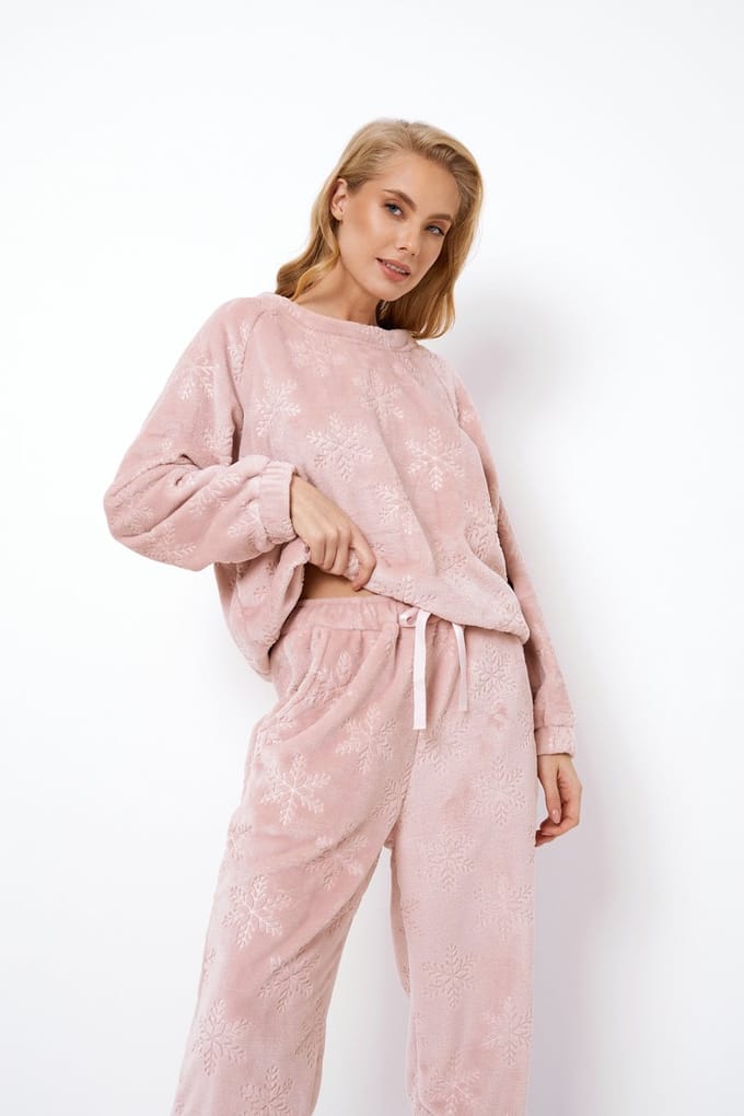 Dames Pyjama Betsy-Warme Lounge set-Sneeuwvlokdesign-Oudroze-Maat XXL