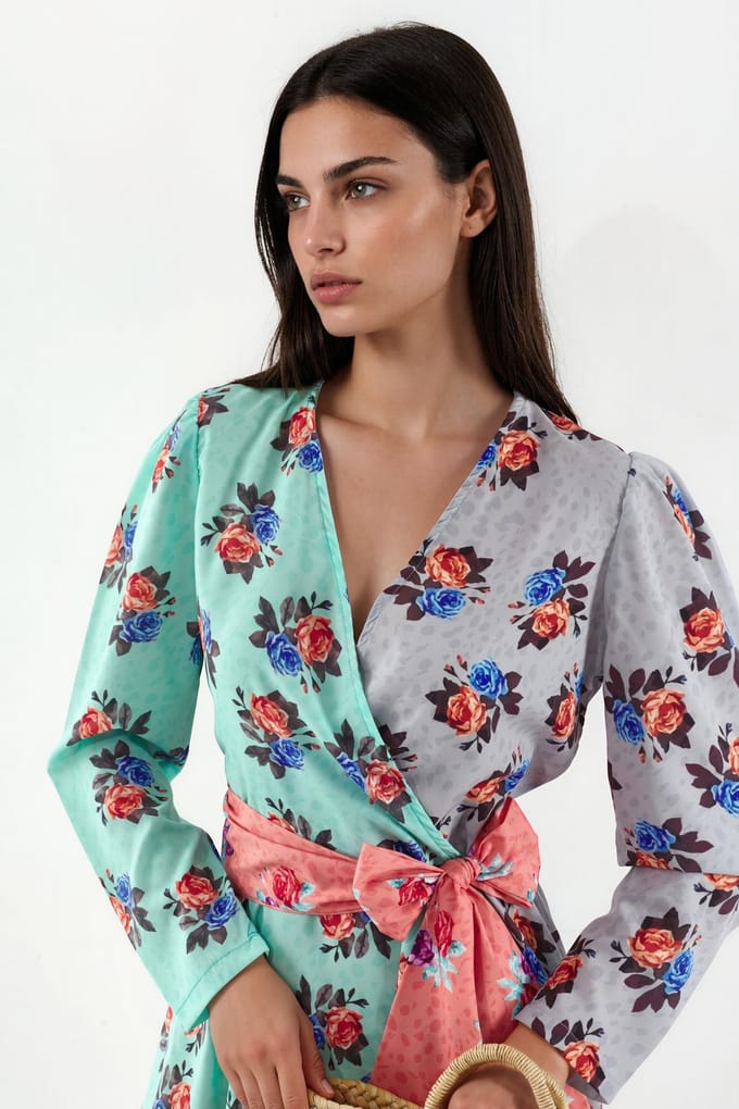 Bloemen Chiffon Wikkel Mini Jurk