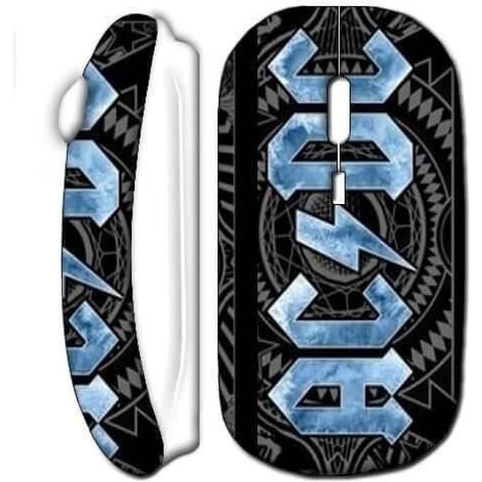 Souris sans fil - ACDC - Logo bleu - Compatible Mac et PC - Clé USB wifi incluse - Blanc