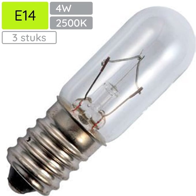 Signaallamp E14 12V 4W - 333 mAh - 3 stuks - T16 Gloeilamp Ø16mm - 54mm - 2500K - Dimbaar