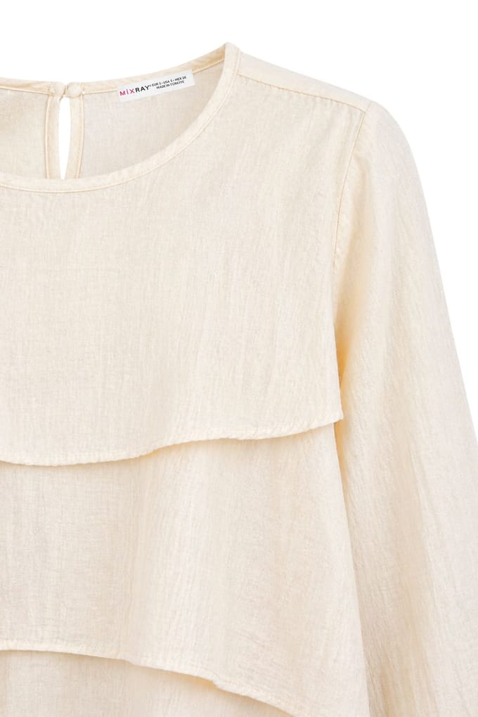 Rimpelige Lange Mouwen Crew Neck Blouse