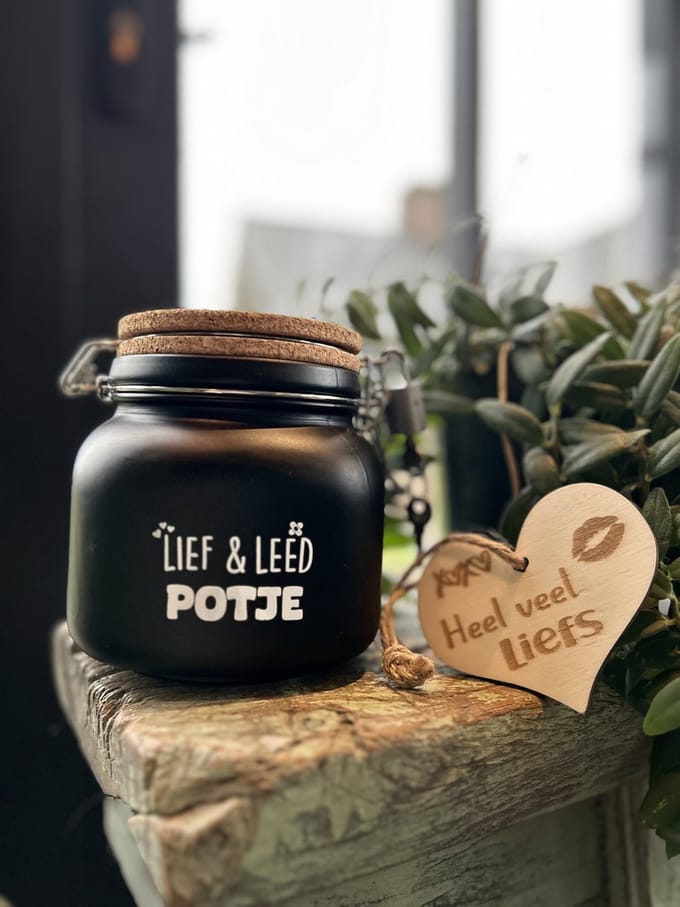 Creaties van Hier - Luxe Spaarpot - Lief en leed potje - Glas