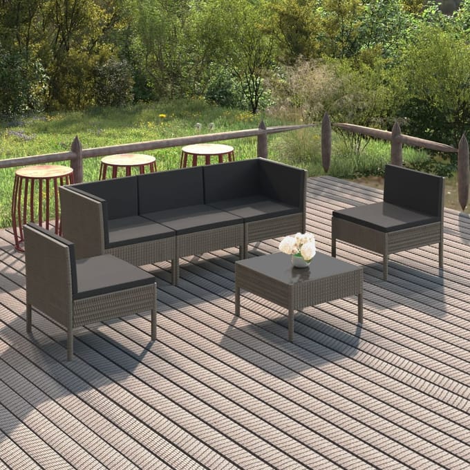 vidaXL - 6-delige - Loungeset - met - kussens - poly - rattan - grijs