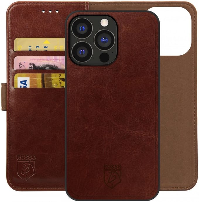 Rosso Element Uitneembaar 2-in-1 Hoesje Geschikt voor Apple iPhone 13 Pro | Luxe Portemonnee | Back Cover | Pasjeshouder | Bruin