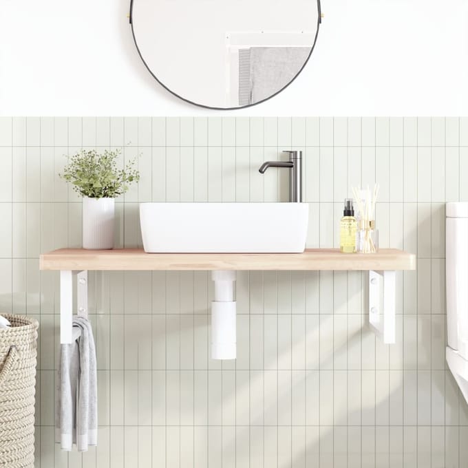 vidaXL - Badkamer - wandschap - staal - en - massief - beukenhout