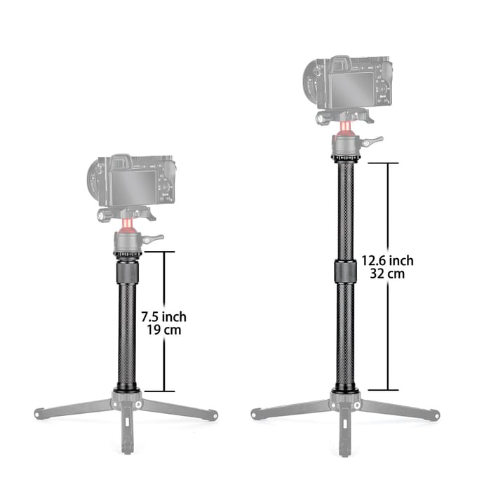 Universele koolstofvezel statief verlengstok 2-delige uitschuifbare staaf Max. Hoogte 32cm/12.6in met zwart