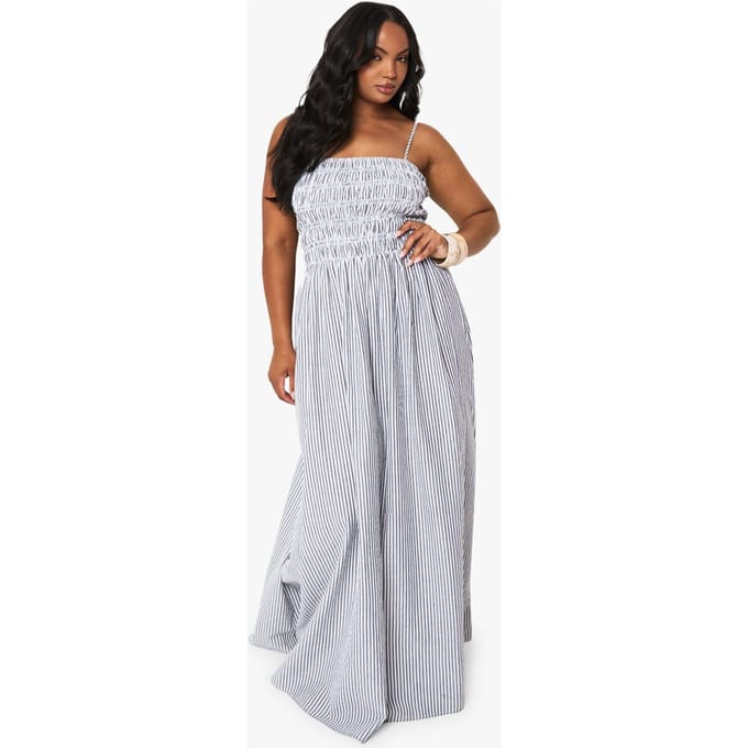 boohoo Dames PLUS STREEP GERAFFELDE bandjes maxi jurk | Zwart | Maat: 54