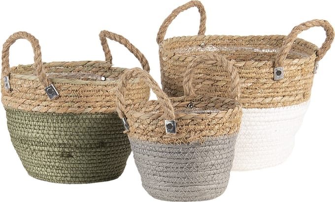 Clayre & Eef Opbergmand Set van 3 Ø 24 Ø 22 Ø 17 cm Bruin Wit Zeegras