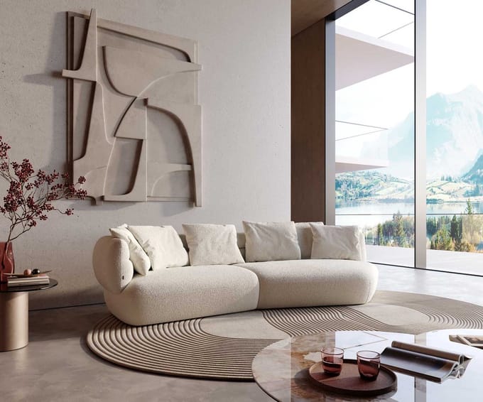Bank Roya Bouclé crème-wit 320x140 cm
