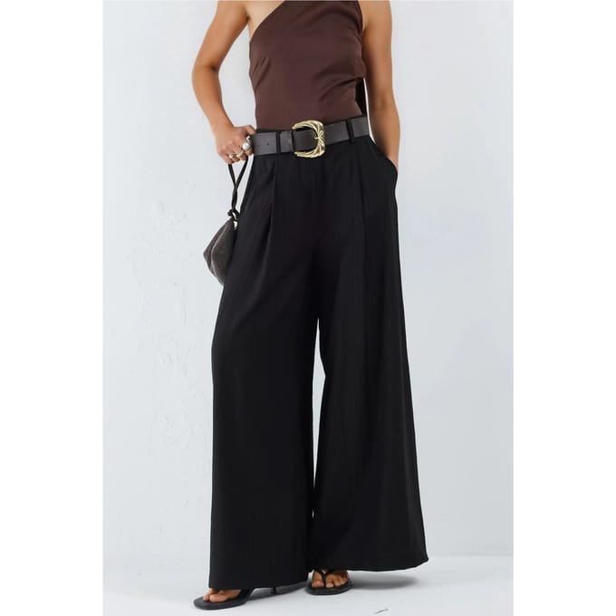 Hoge Taille Wijde Pantalon met Plooien