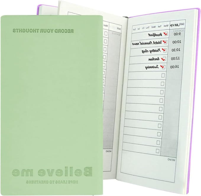 Allecto Plus - Weekplanner 2025 A6 universiteitsplanner met zachte omslag - groen en paars (2 stuks)