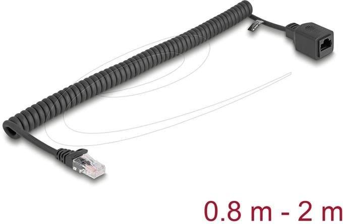 Delock RJ45 Coiled Cable plug to jack Cat.5e UTP 0.8 m to 2 m black