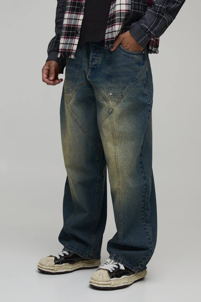 Super Baggy Jeans Met Panelen En Washed Afwerking | Antique Blue | Size 36R