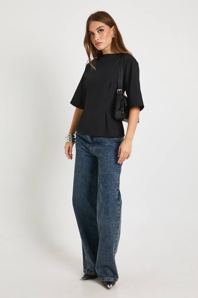 boohoo Dames Geweven Marl Cinch Taille Top | Zwart | Maat: 36