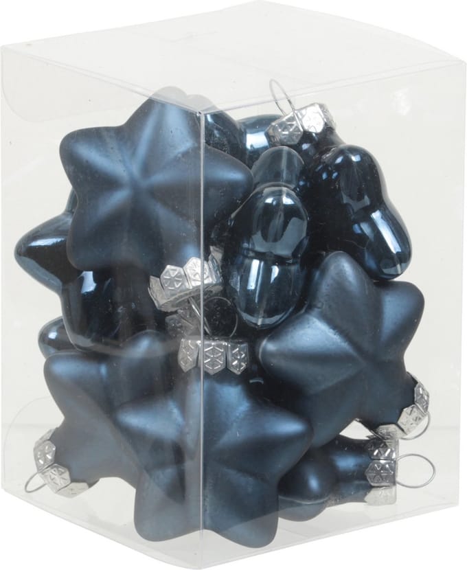 Othmar Decorations Kerstornamenten - sterren - 12x st - donkerblauw - 4 cm - glas - kerstversiering