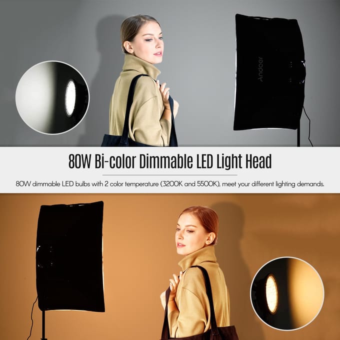 3200 K-5500 K bicolore photographie LED Softbox Kit d'éclairage 2 pièces 80 W lumière LED variable continue EU Plug black