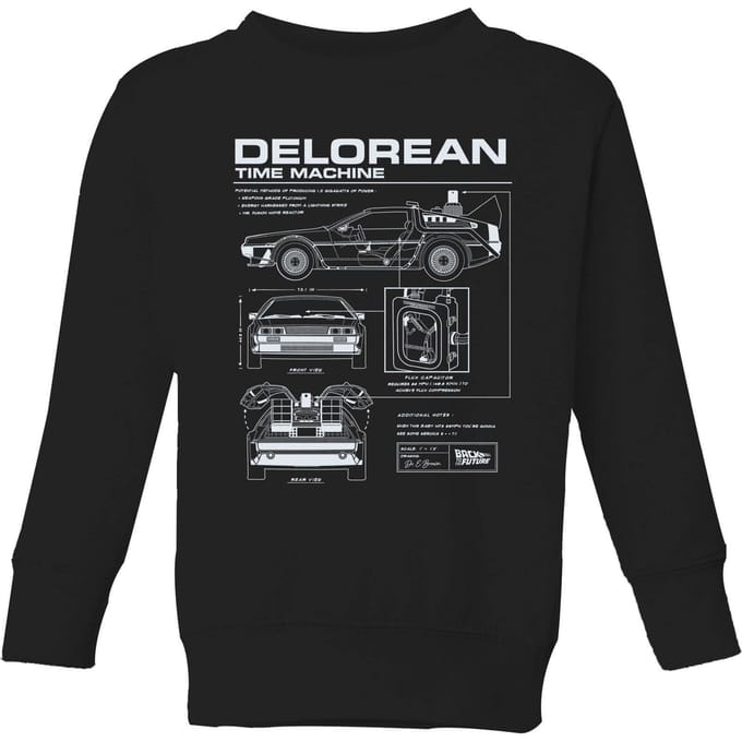 Back To The Future Delorean Schematic Kids' Sweatshirt - Black - 110/116 (5-6 jaar)
