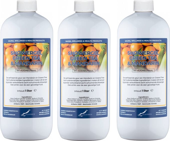 Douchegel Green Tea & Mandarin 1 liter - set van 3 stuks - Showergel