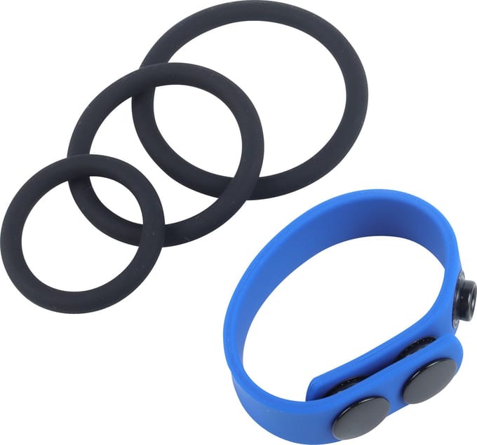 Banoch | Classic trio Cockring + verstelbare blauwe penisring | Siliconen