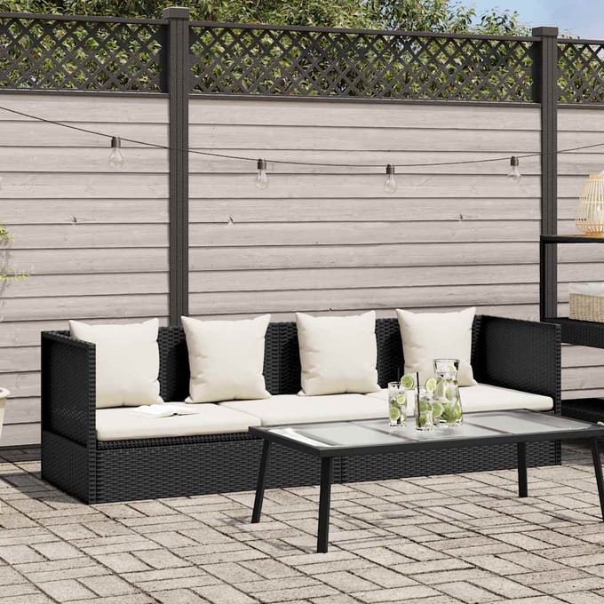 vidaXL - Tuinbed - met - kussens - poly - rattan - zwart