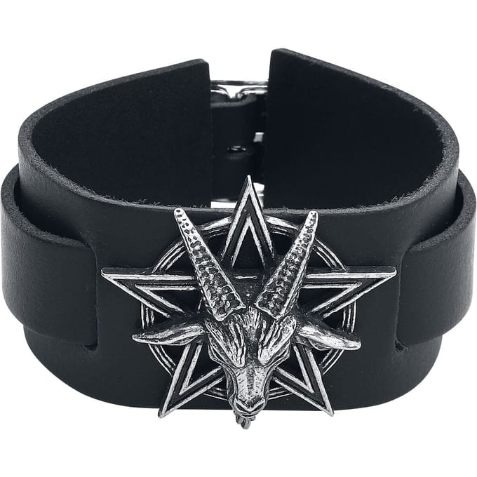 Alchemy Gothic - Gothic Lederen armband - Baphoment - voor Mannen - zwart