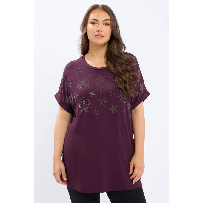 Yours Paars Tshirt Met Sterrenstuds En Versieringen Size 44