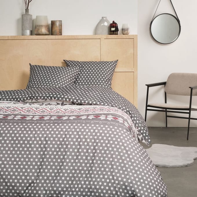 Flanel dekbedovertrek - 240x220 snow dots grey